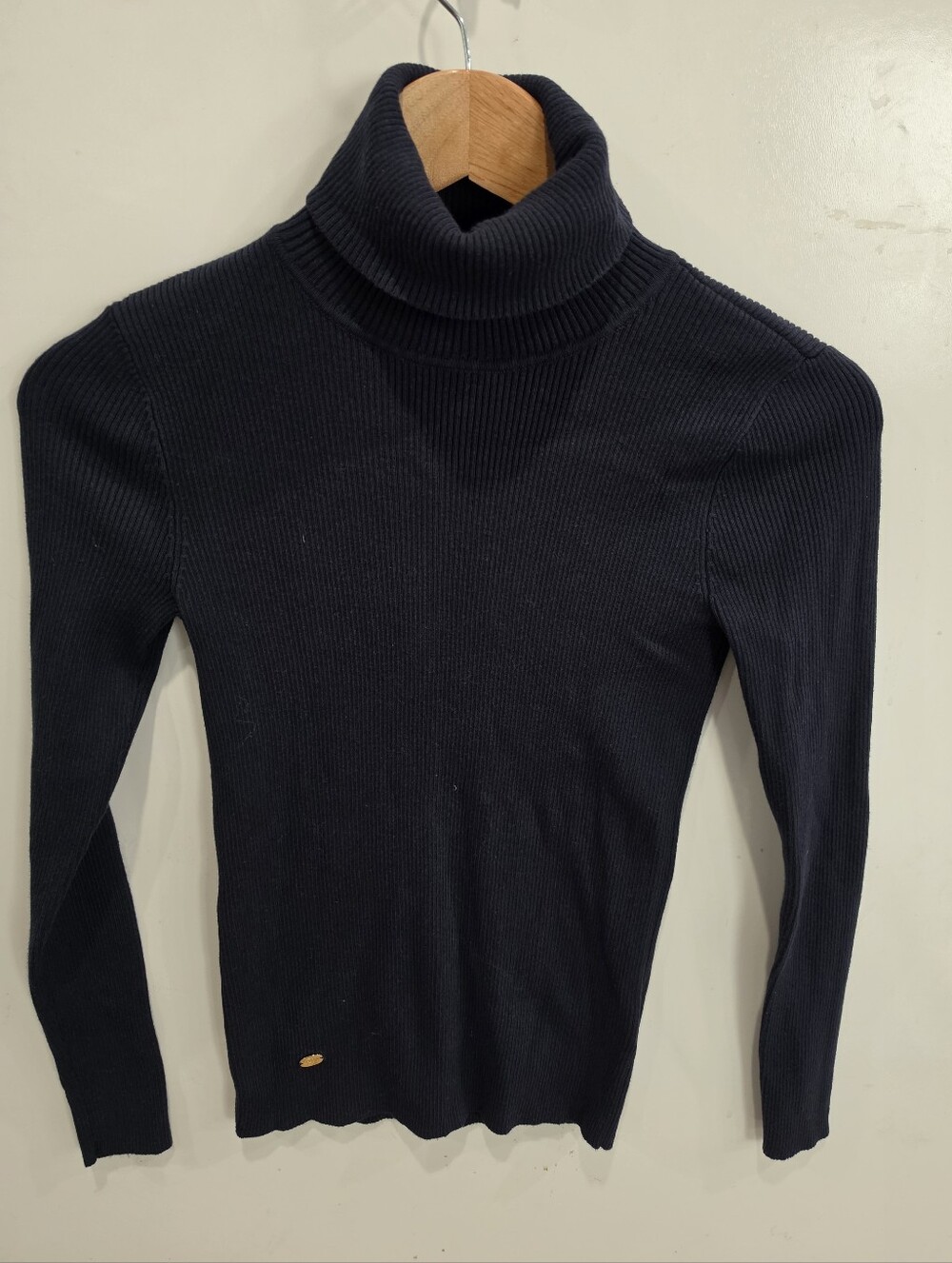 Ralph Lauren Navy Ribbed Turtleneck Top Size SP Like New Minimalist Quiet Luxury - Picture 3 of 8